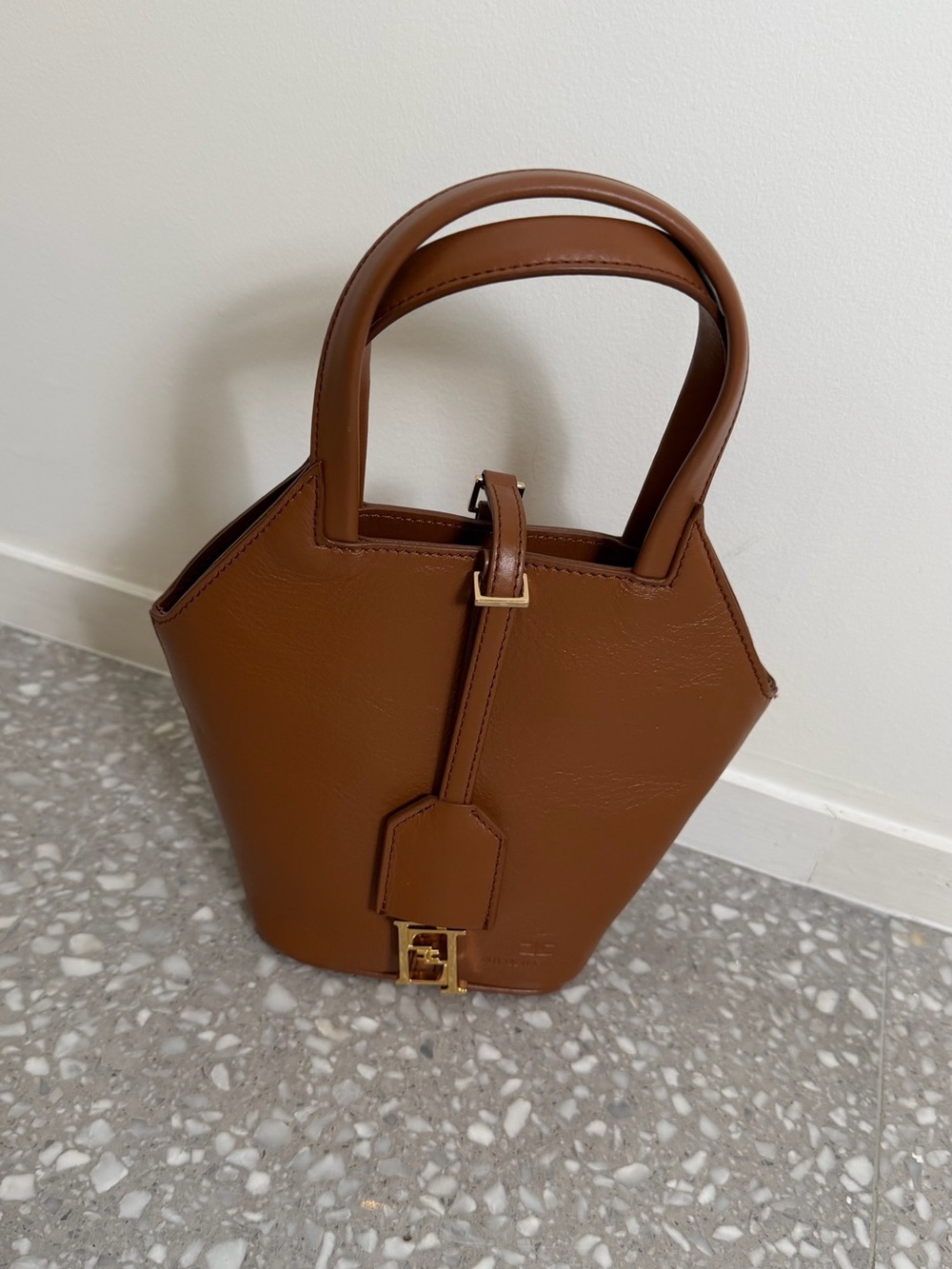 Elegant Mini Tote in Warm Brown Leather